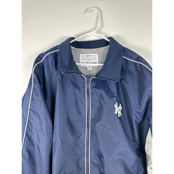 Majestic New York Yankees Jacket Mens XXL Navy Full Zip Nylon FLAWS READ - Picture 2 of 14